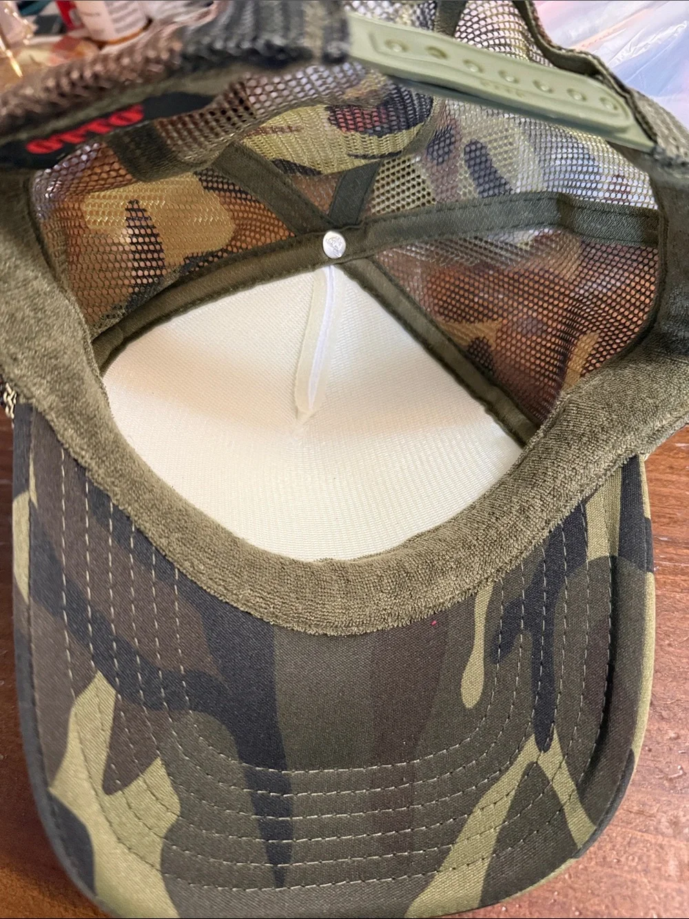 OTTO White Front Trucker Hat with Green Camo Bill